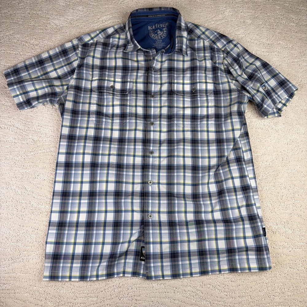 Men's Kuhl Size Large Short Sleeve Polyester Button Shirt Plaid